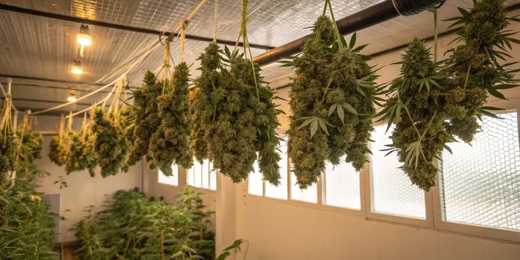 Bruce Banner 3 buds hanging to dry after harvest.