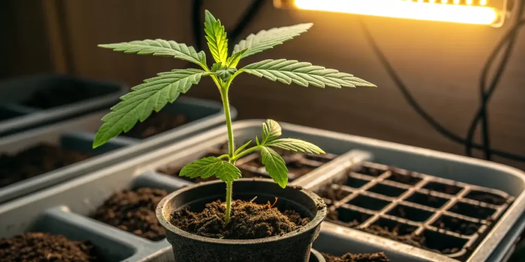 Bruce Banner Auto seedling growing under controlled indoor light.