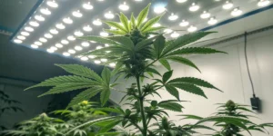 Bruce Banner Fast Blooming cannabis plant developing under LED lighting.