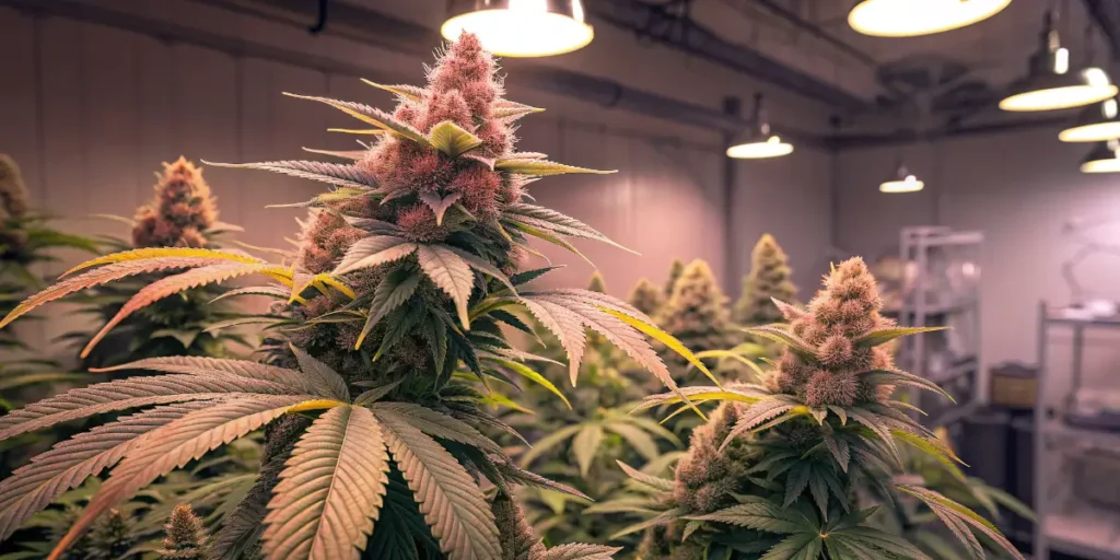 Bubble Gum Sherb plant thriving under LED lights during vegetative growth.