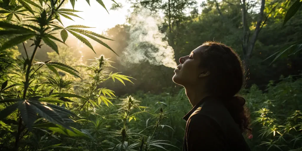 Person exhaling cannabis smoke illustrating inhalation bioavailability.