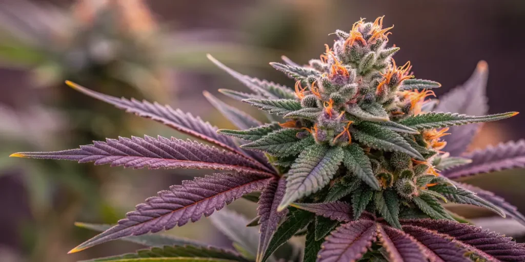 Colombian Jack cannabis bud with purple hues and frosty trichomes in full bloom.