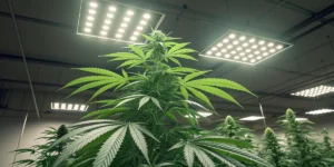 Critical Runtz cannabis plant growing indoors with lush green leaves and forming buds.