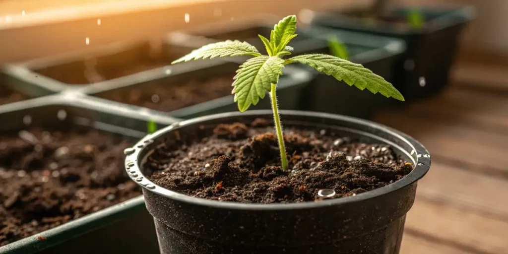 Critical Runtz cannabis seedling thriving in nutrient-rich soil.