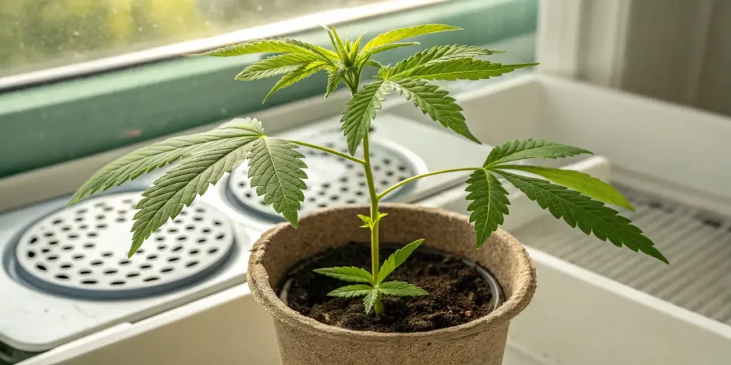 Exodus Cheese Auto thriving under bright indoor grow lights.