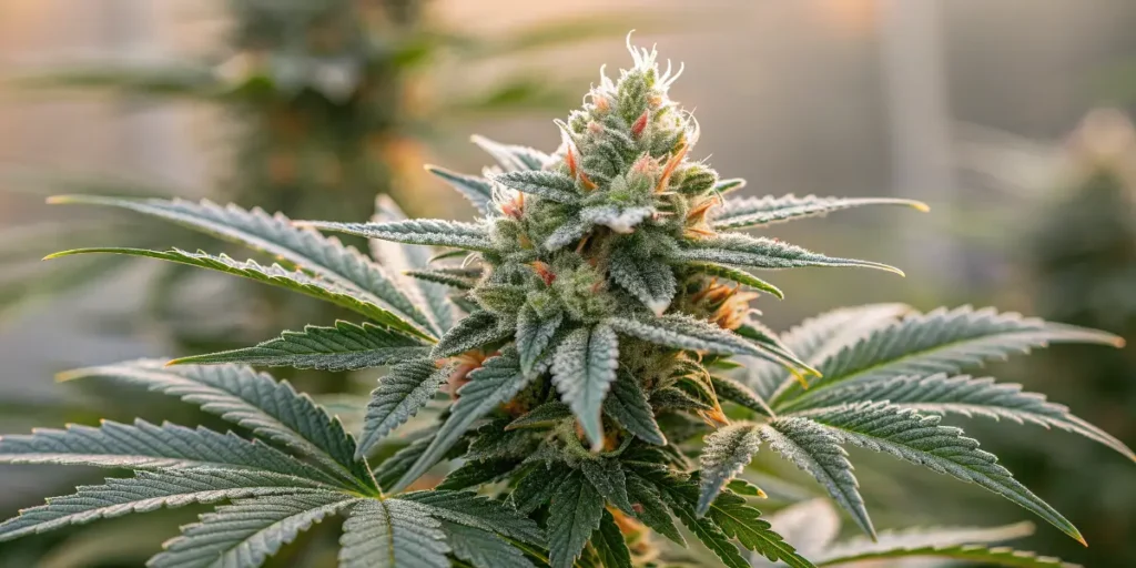 Gator Breath top cola coated in frosty trichomes during late flowering.