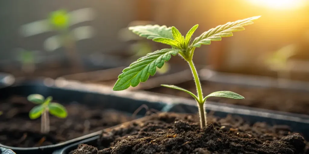 Young Gelato 44 - Tyson S plant developing its first leaves in a controlled grow tray