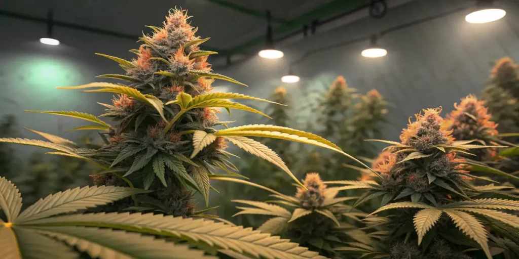 Gelato Fast Blooming buds developing thick trichomes under steady indoor lighting.