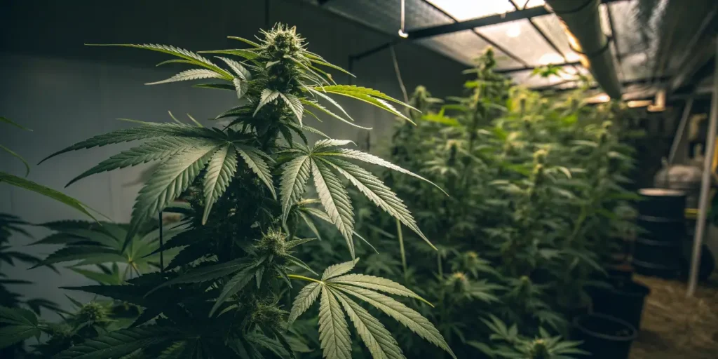 Indoor cannabis plants crowded together from poor training technique.