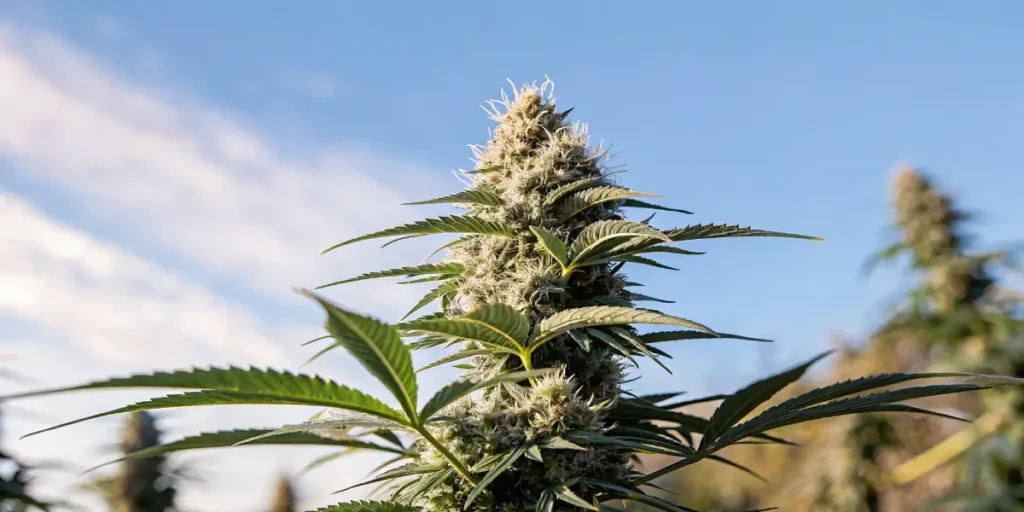 resinous cannabis cola glistening in natural sunlight