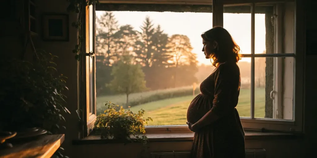 Pregnant woman sitting on a park bench smoking cannabis.