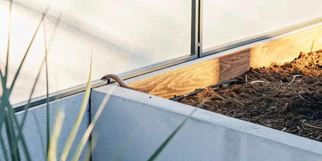 earthworm in soil inside a greenhouse bed