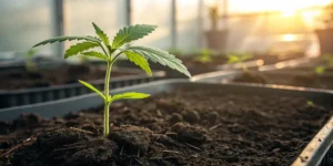 Bubba Kush plant thriving under LED lights during the flowering stage.