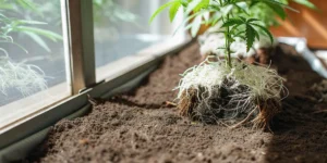 Cannabis seedling with visible healthy roots before planting