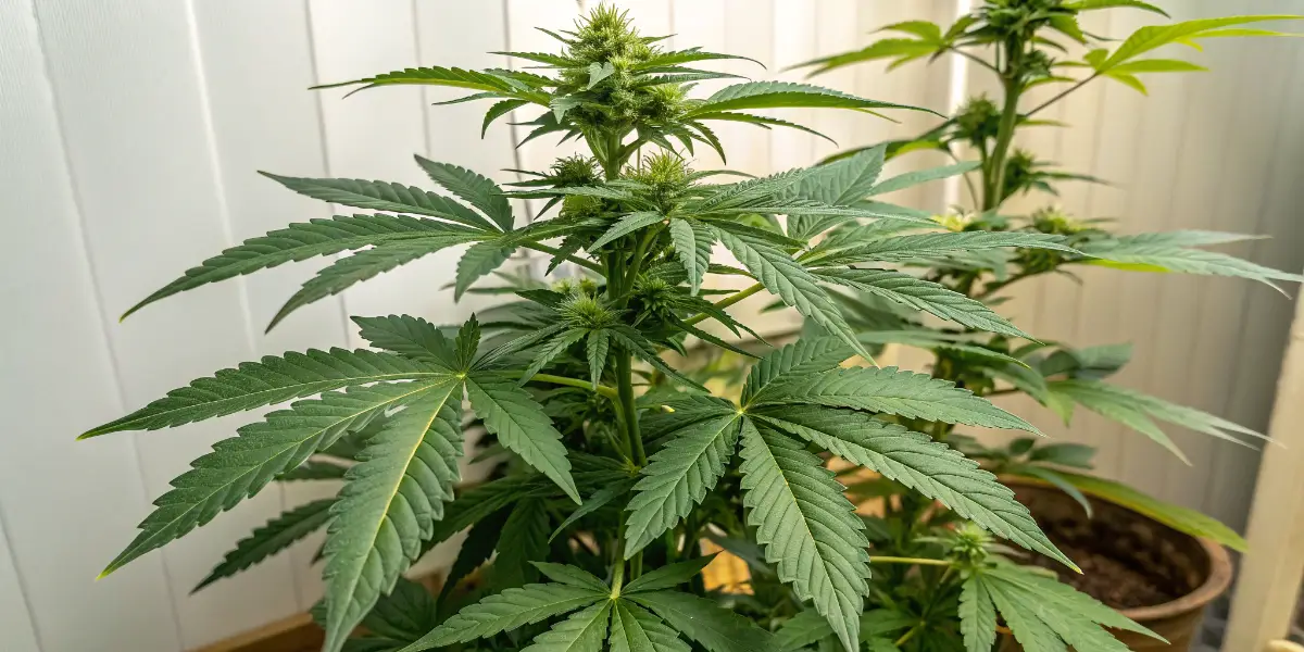 cannabis plant during vegetative growth stage indoors