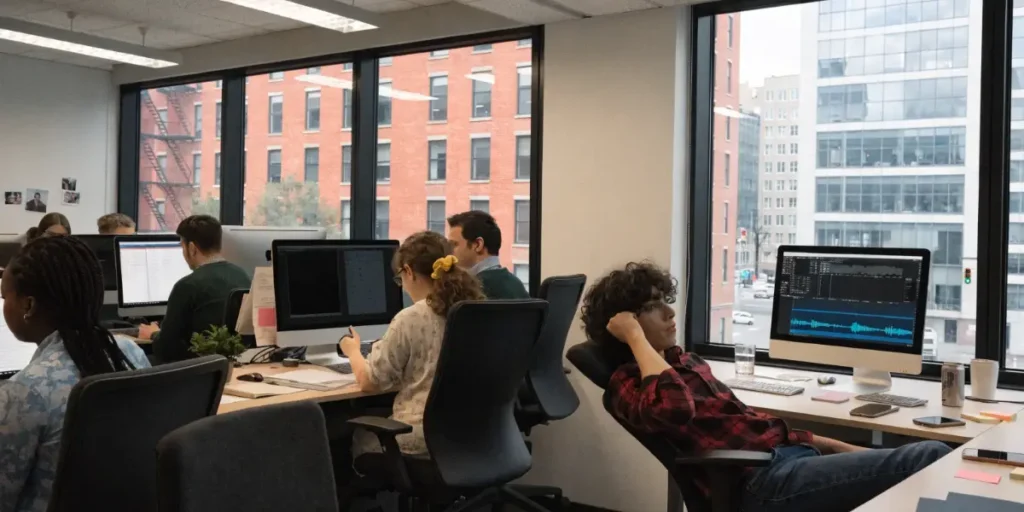 Cannabis and Motivation concept in modern office with focused and distracted employees