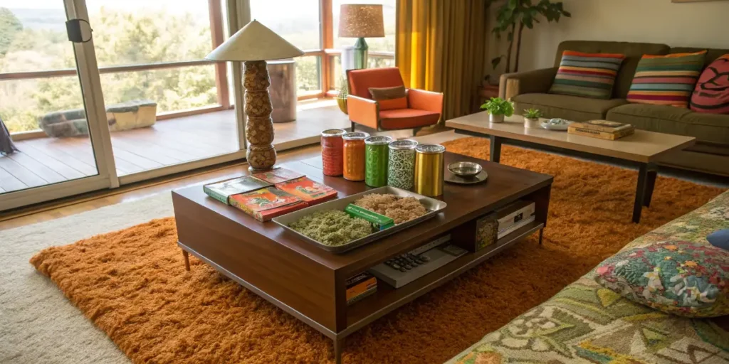 Traditional cannabis dispensary with labeled glass jars