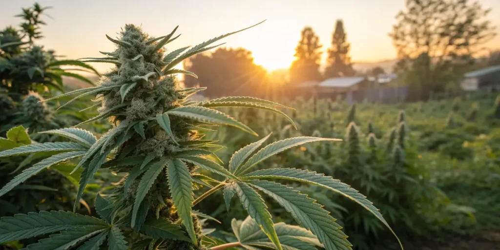 indica dominant cannabis plant in outdoor cultivation field