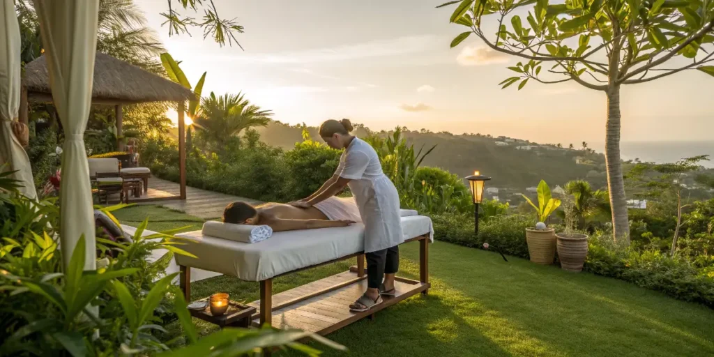 Massage and Cannabis oil application during spa treatment by window