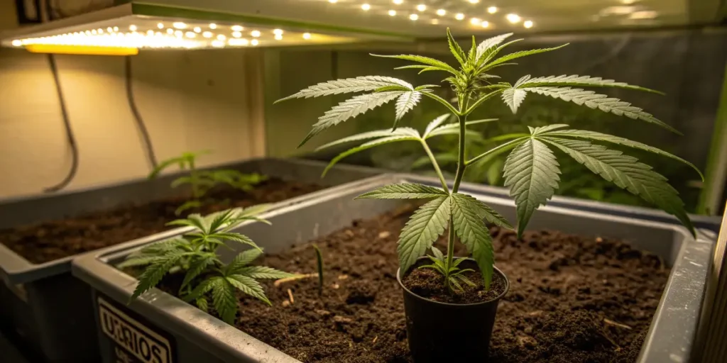 Night Queen Auto young plant in early growth phase indoors