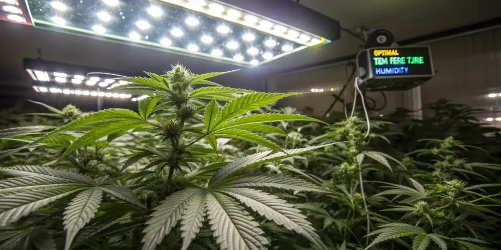 Night Queen Auto flowering plant under LED lights in controlled indoor grow room