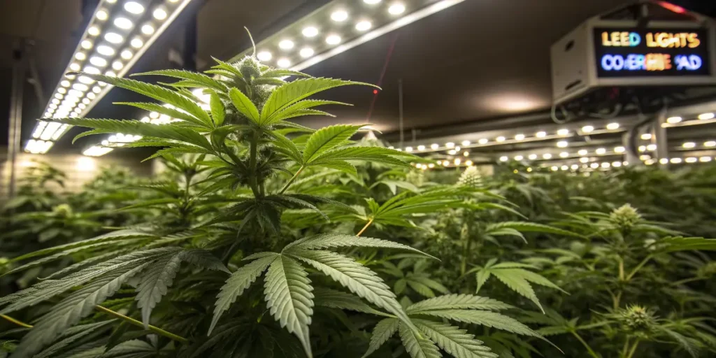 Night Queen Auto plant in vegetative stage under LED grow lights