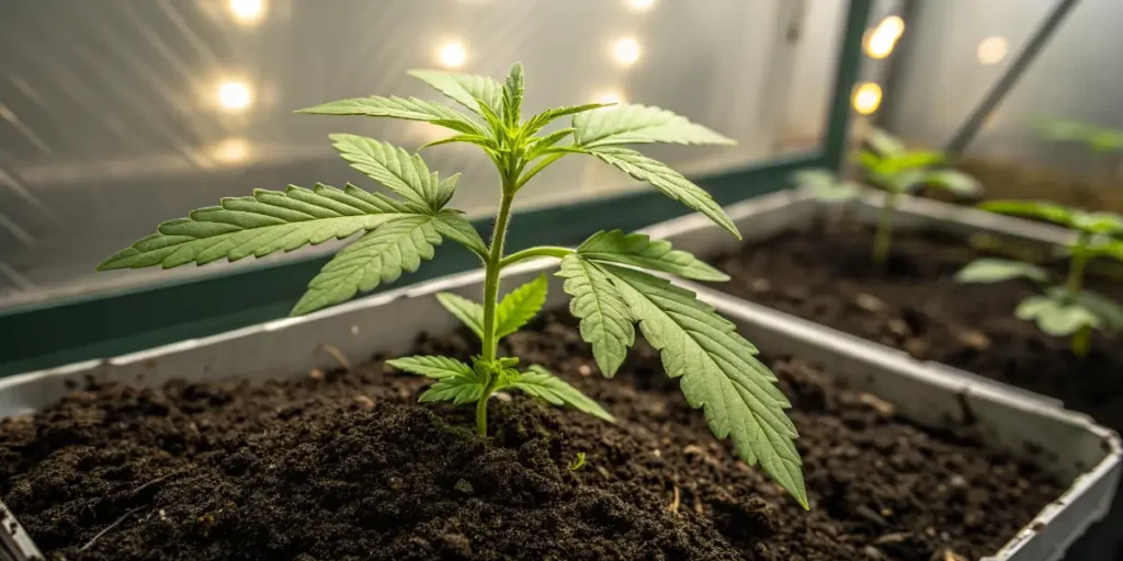 NL5 Haze Mist young plant in early growth phase indoors
