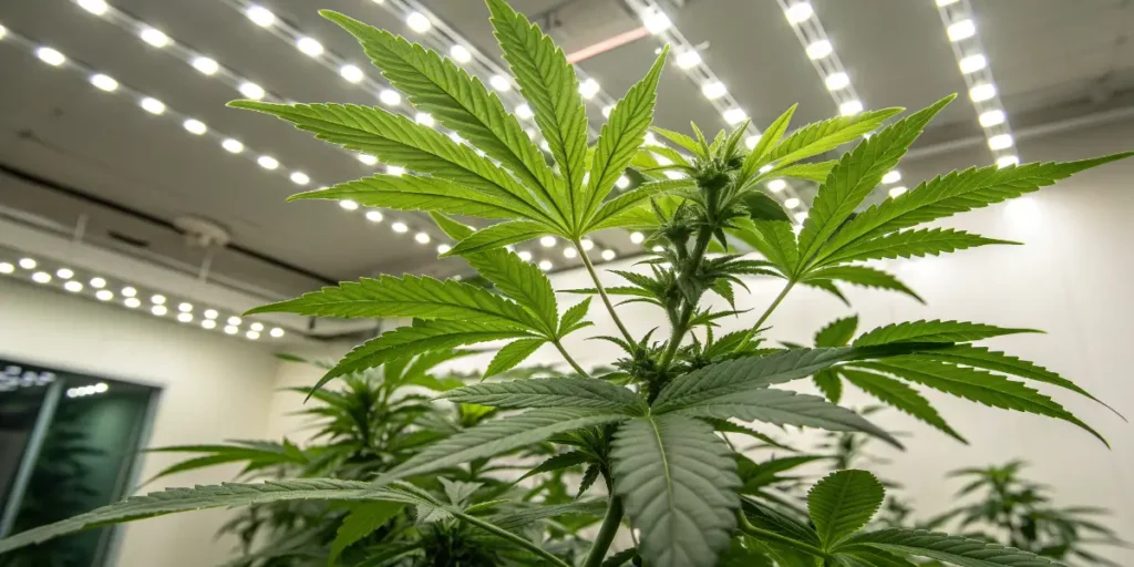 Northern Lights Auto cannabis plant growing indoors under LED grow lights