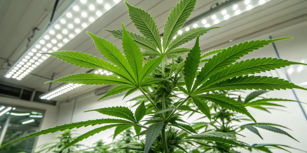 Northern Lights Auto cannabis plant in vegetative stage under LED lighting