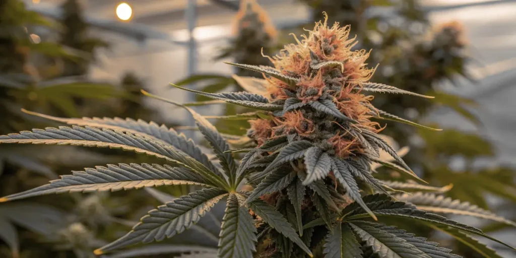 Orange Bud Auto cannabis plant with resinous flowering buds