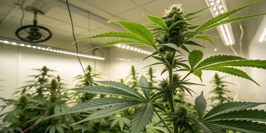 Orange Bud Auto cannabis plant growing under indoor LED lights
