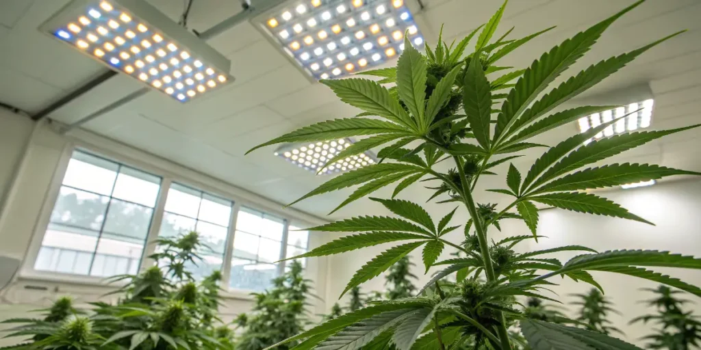 Orange Sherbet Auto cannabis plant in vegetative stage indoors