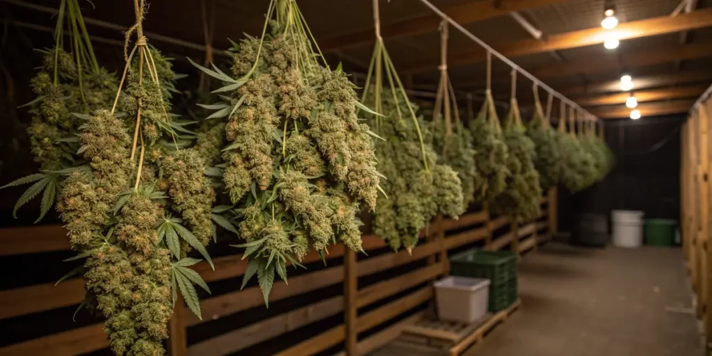 Orient Auto cannabis buds drying in indoor curing space