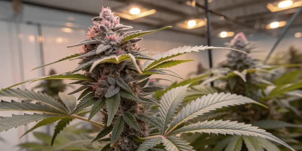 Panama Red cannabis plants in vegetative stage inside grow room