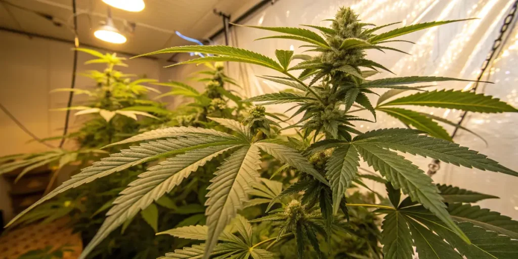 Indoor grow room with Peanut Butter Breath Auto cannabis plants