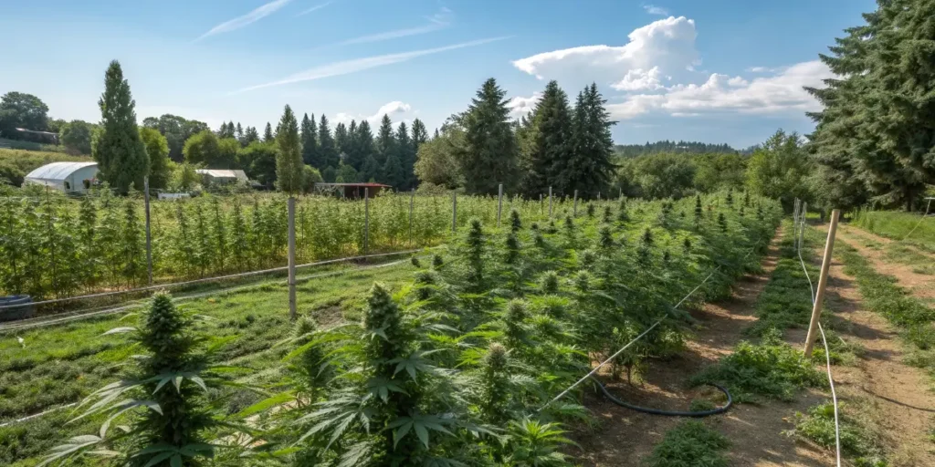 cannabis plants growing in outdoor cultivation field