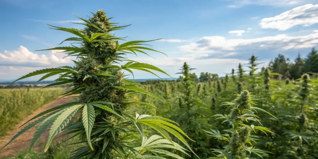 Relaxing mint cannabis plants growing in indoor cultivation facility
