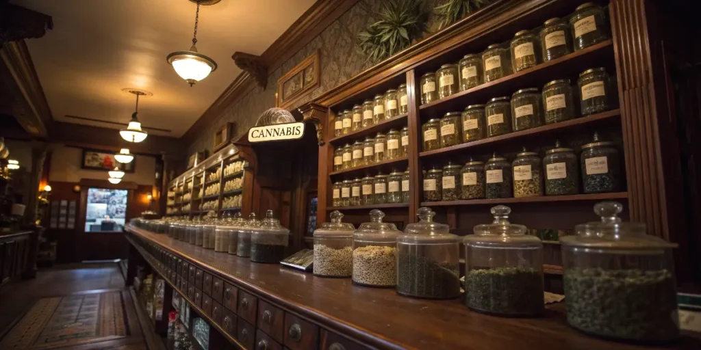 1970s living room with cannabis products displayed on coffee table