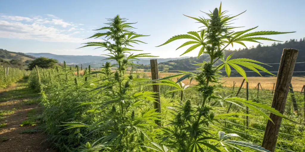 tall cannabis plants growing in outdoor cultivation field