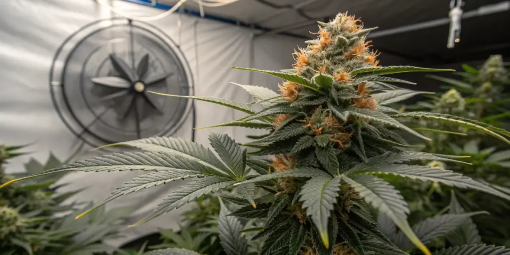 Papi Chulo OG cannabis plant with dense buds and orange pistils