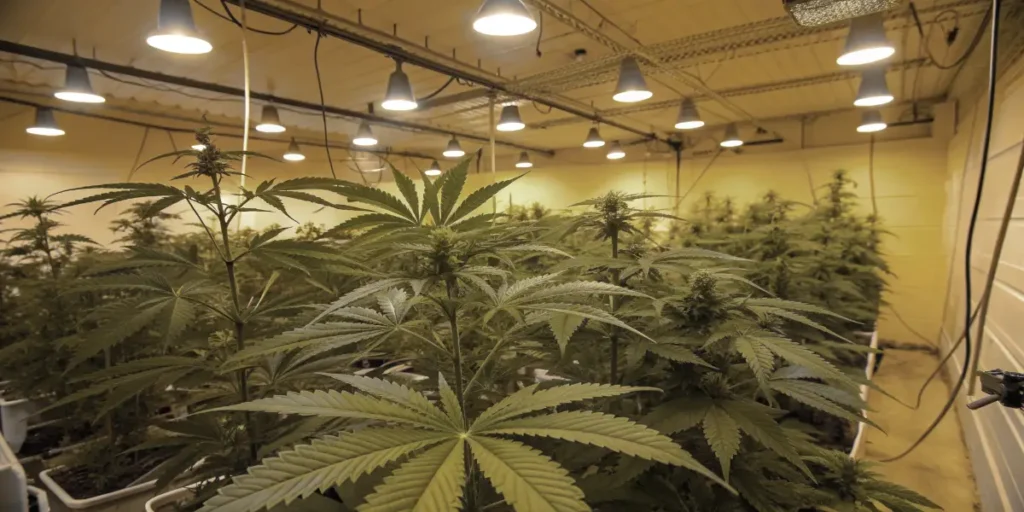 Papi Chulo OG cannabis plants in vegetative stage under grow lights